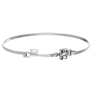 Sterling Silver Thin Elegant Filigree Key Bangle With Hook Clasp