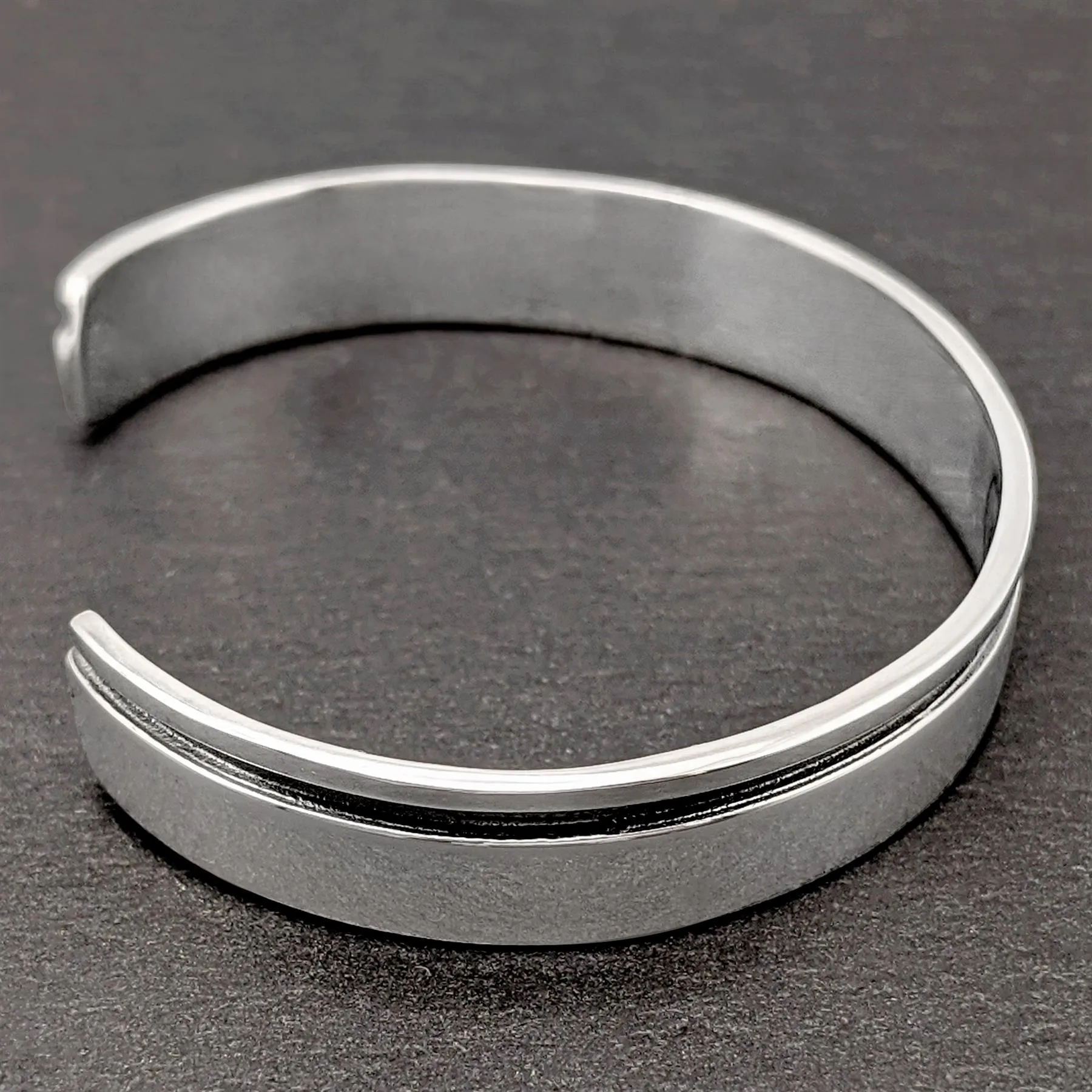 Sterling Silver Wide Flat Bangle Cuff Bracelet With Black Groove