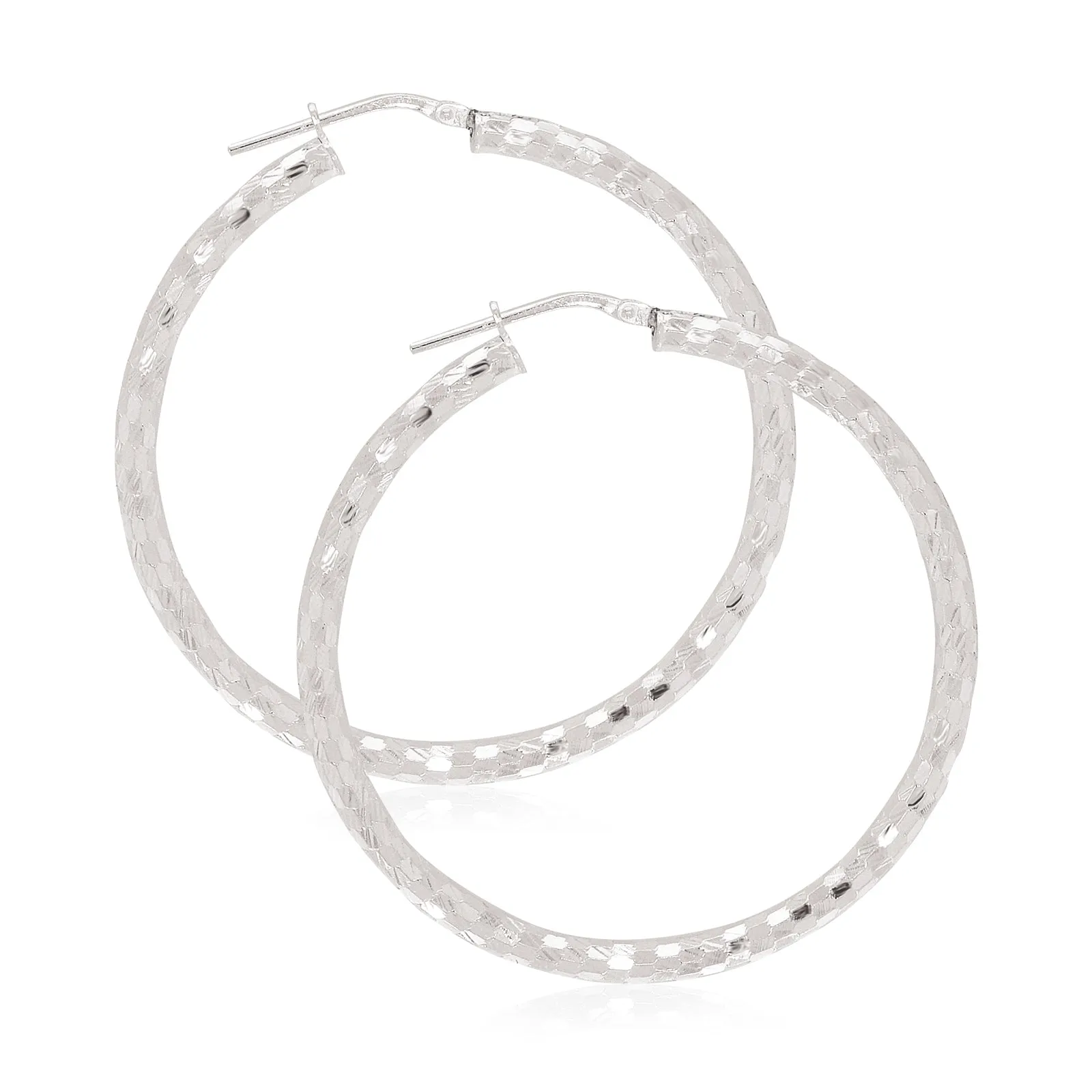 Sterling Silver40x3 mm Pattern  Hoop Earrings