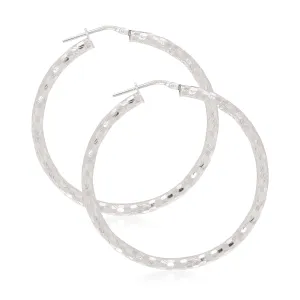 Sterling Silver40x3 mm Pattern  Hoop Earrings