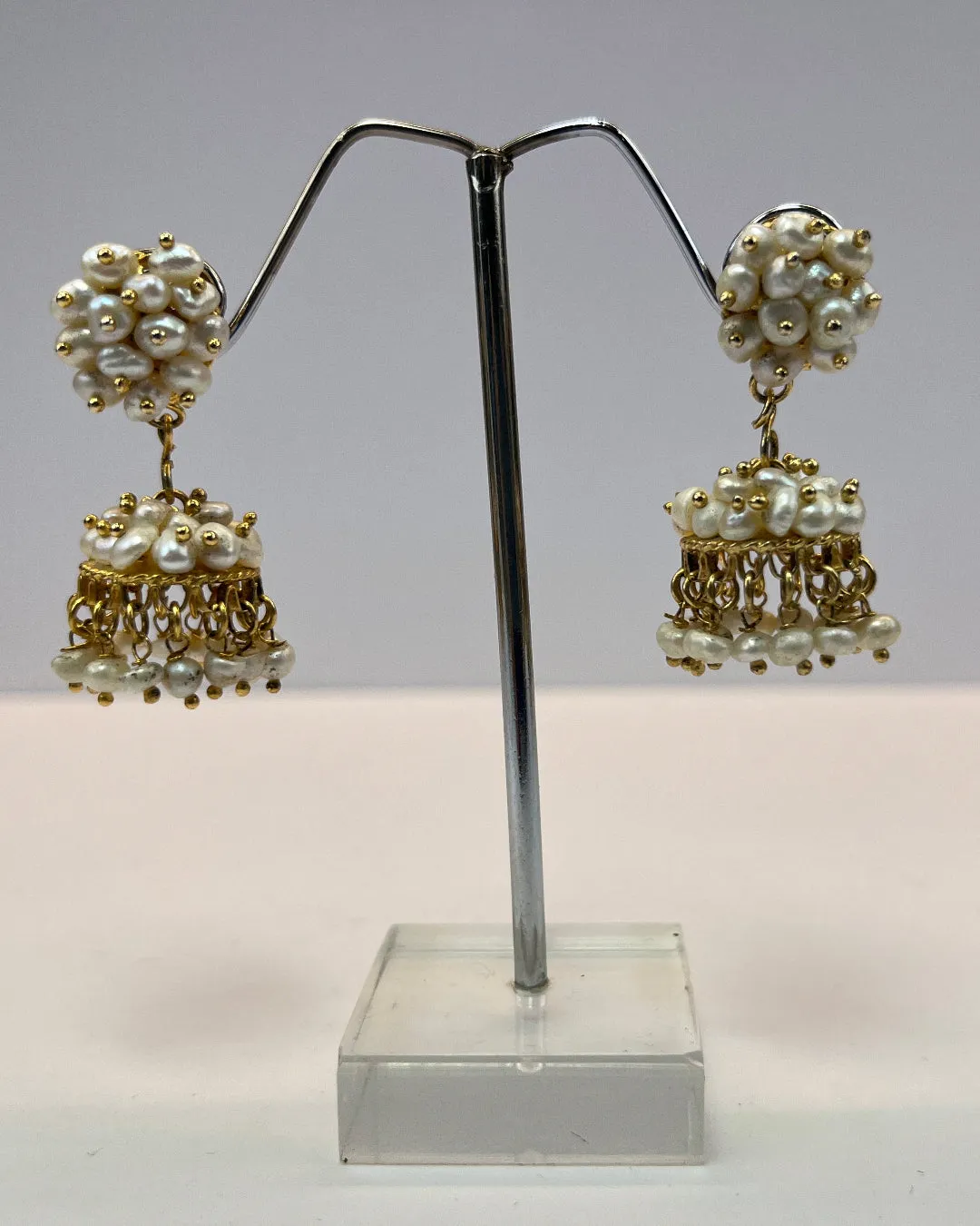 Stunning White Seed Pearl Jhumkas - Real Pearl Earrings