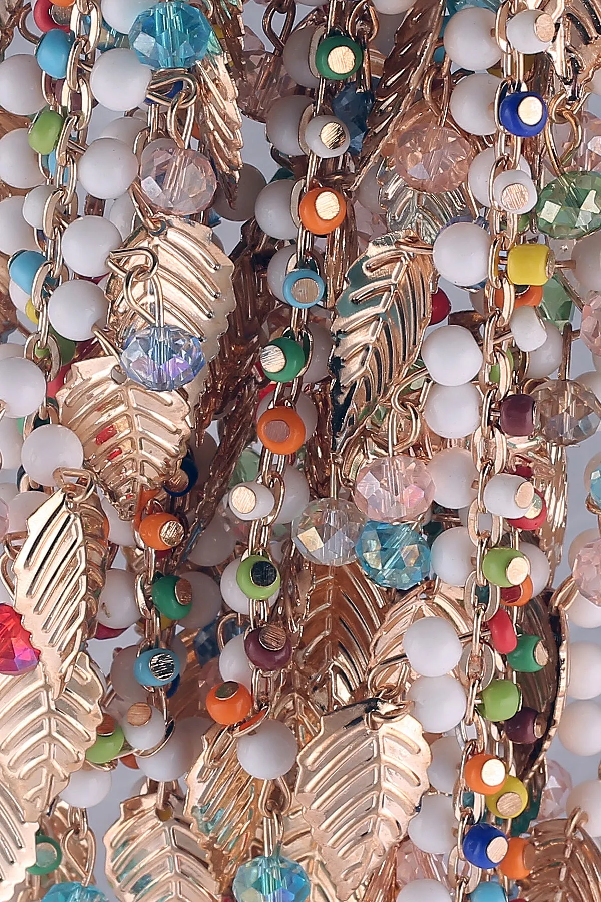 Stylish Leaf Shape Multicolor Beaded Golden Chain Sari Border Lace