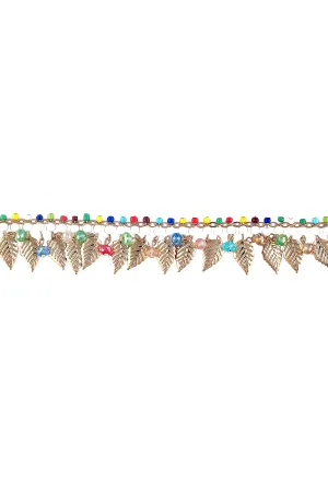 Stylish Leaf Shape Multicolor Beaded Golden Chain Sari Border Lace
