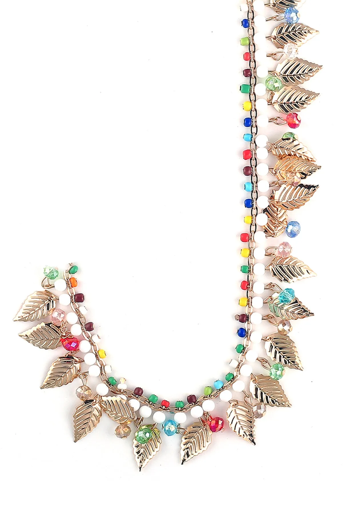 Stylish Leaf Shape Multicolor Beaded Golden Chain Sari Border Lace