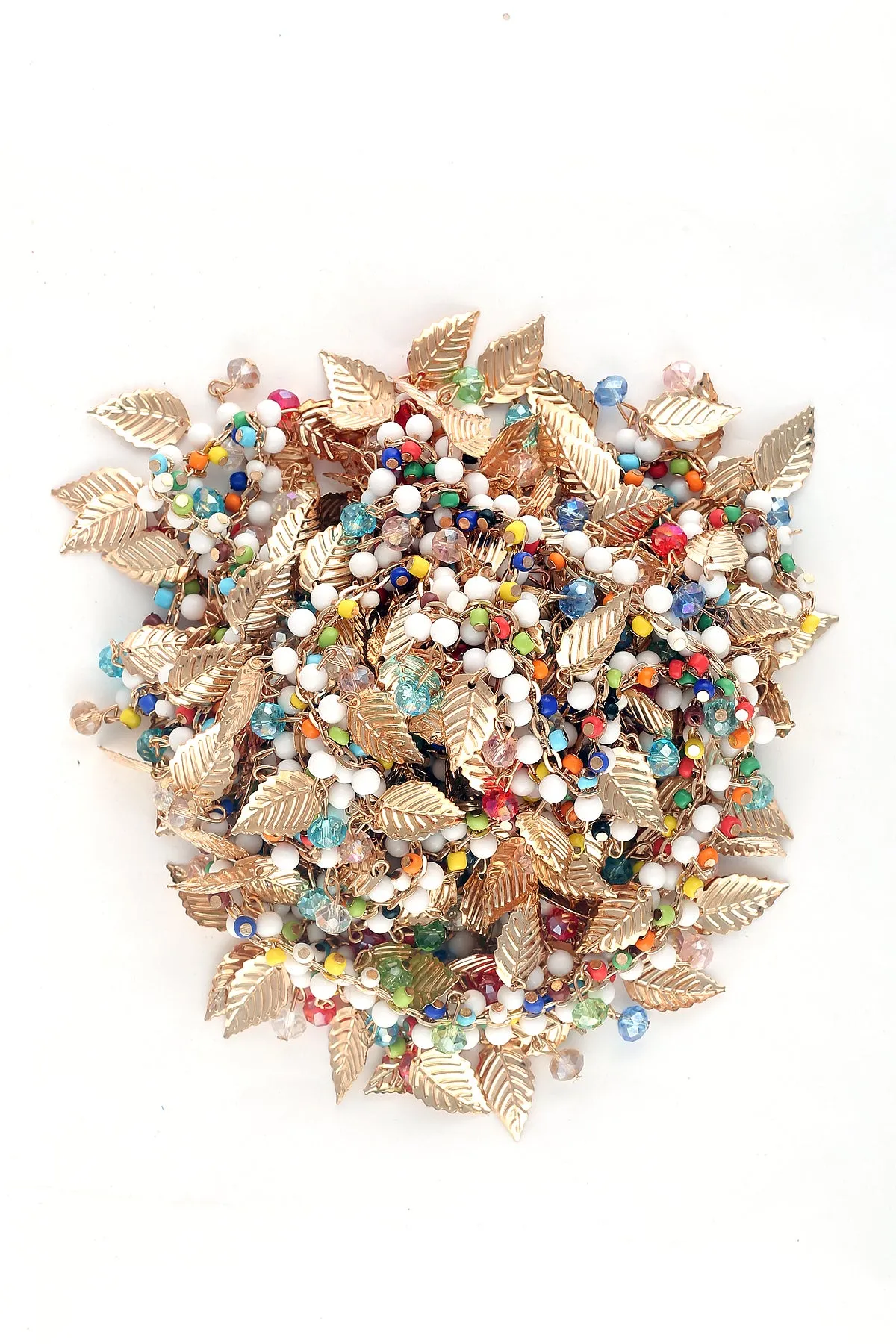 Stylish Leaf Shape Multicolor Beaded Golden Chain Sari Border Lace