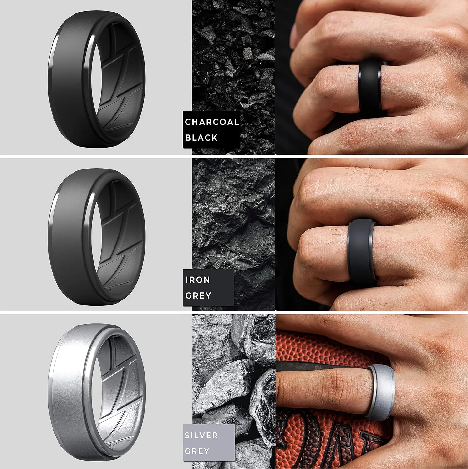ThunderFit Men's Silicone Rings 10mm Wide 2.5mm Thick Rubber Bands, Breathable,Variety Multipack 1-7