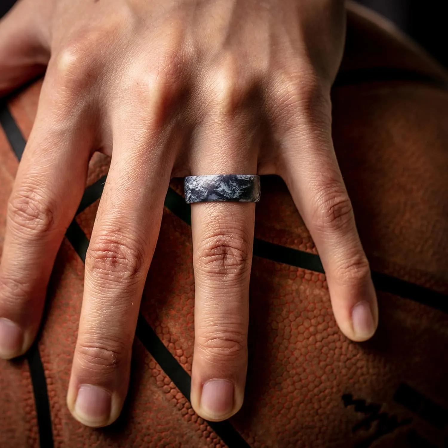ThunderFit Silicone Wedding Rings for Men, Breathable Printed Design Rubber Engagement Bands 8mm Wide 2mm Thick
