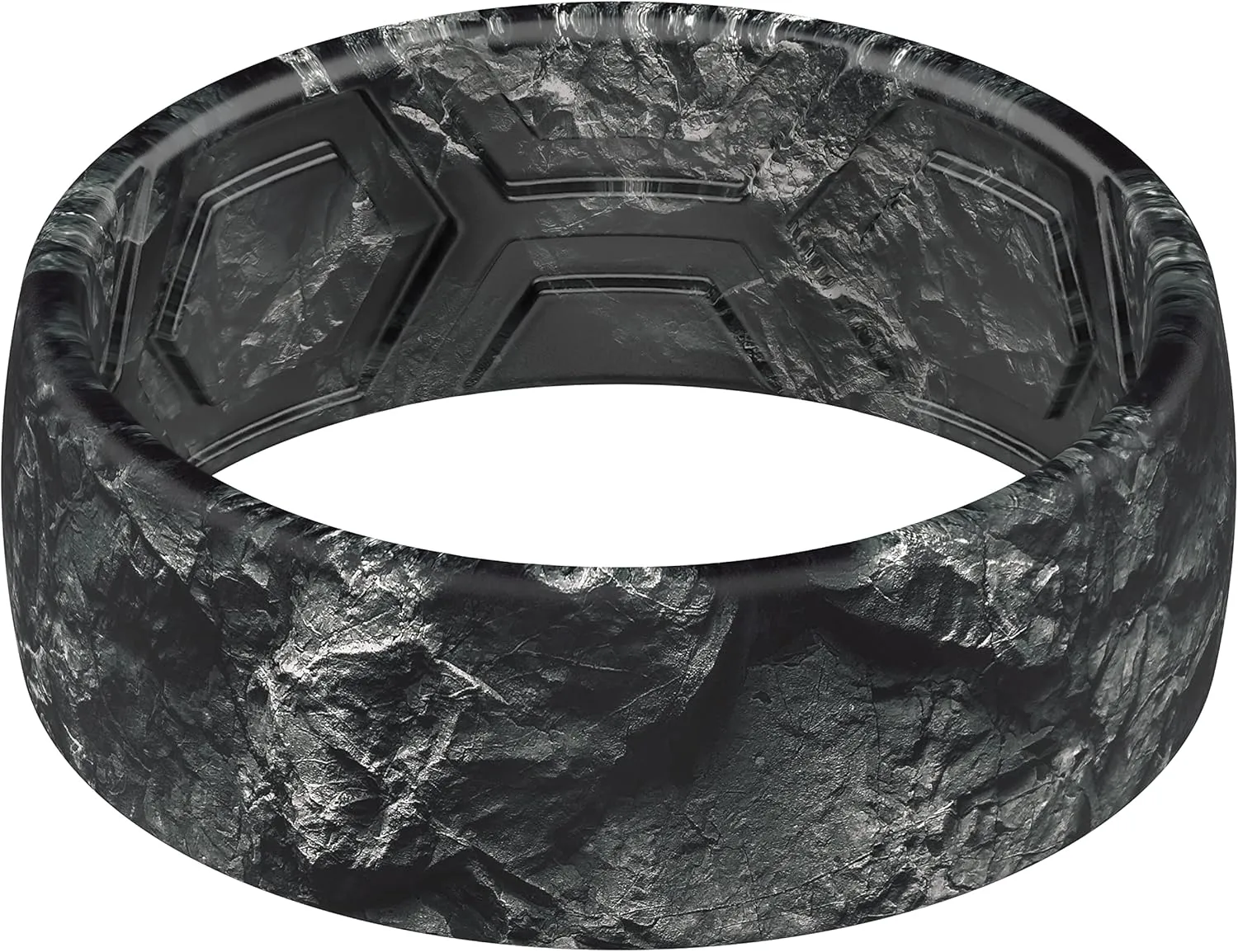 ThunderFit Silicone Wedding Rings for Men, Breathable Printed Design Rubber Engagement Bands 8mm Wide 2mm Thick