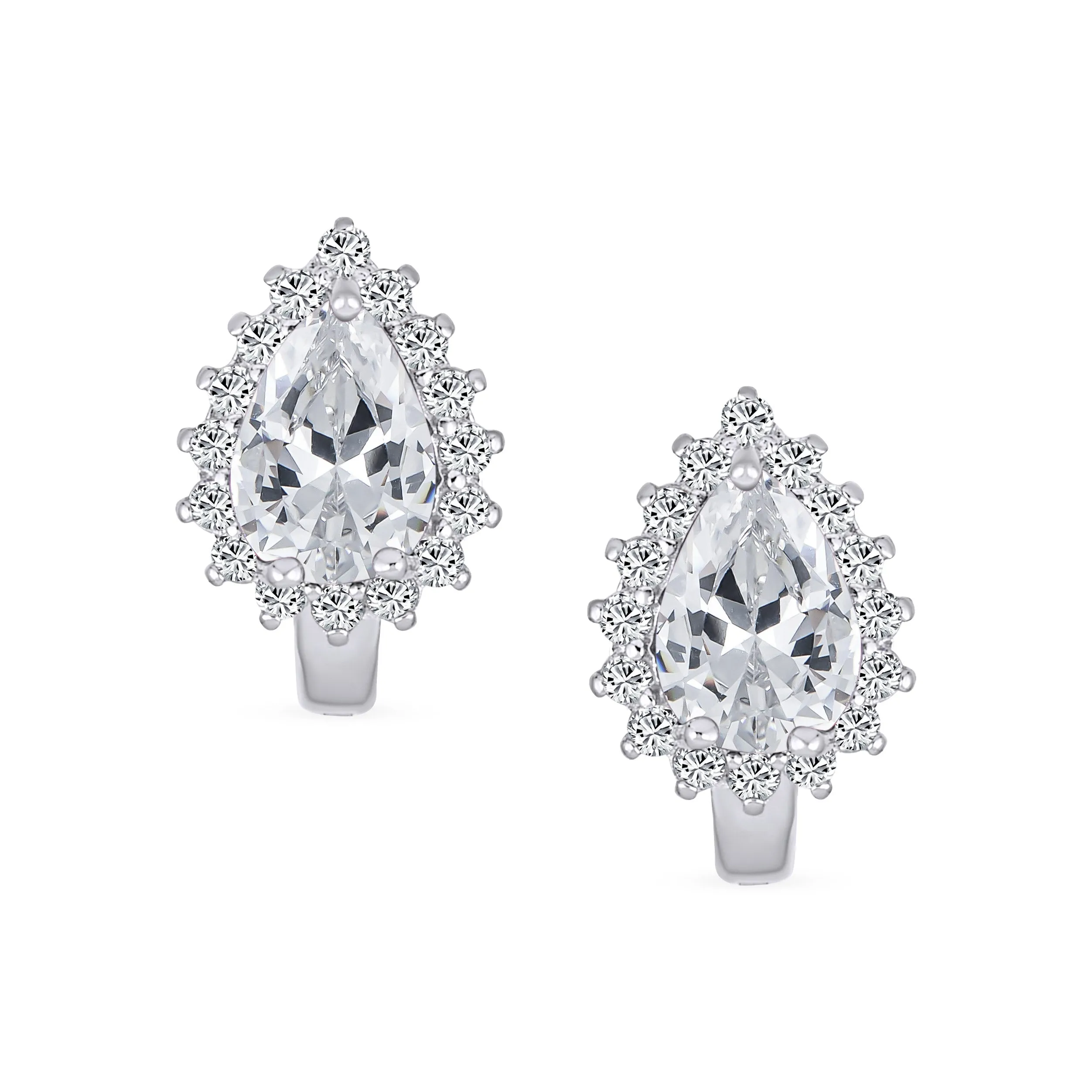 Timeless Bridal Elegance CZ Stud Earrings: Vintage Teardrop Huggie, Sterling Silver