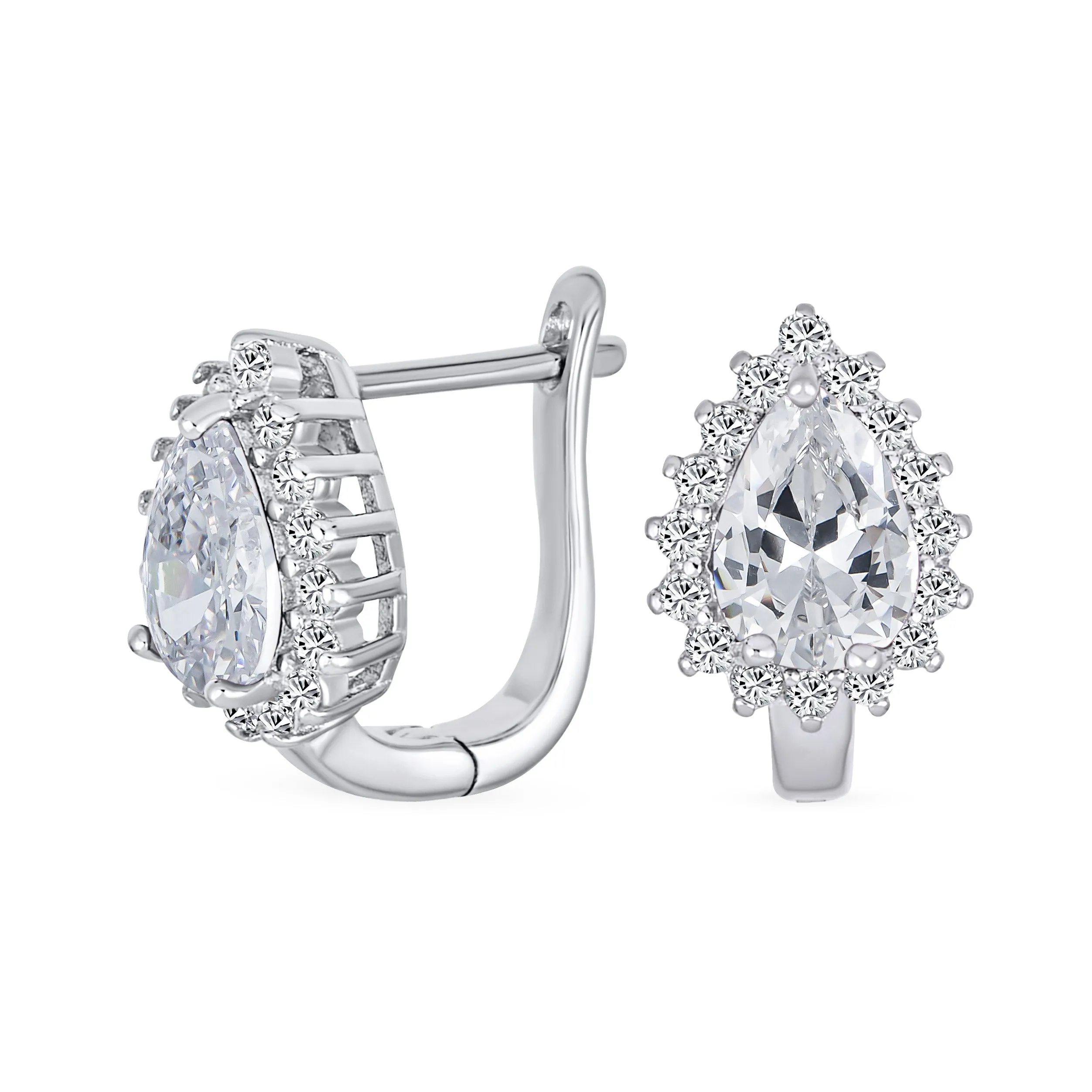 Timeless Bridal Elegance CZ Stud Earrings: Vintage Teardrop Huggie, Sterling Silver