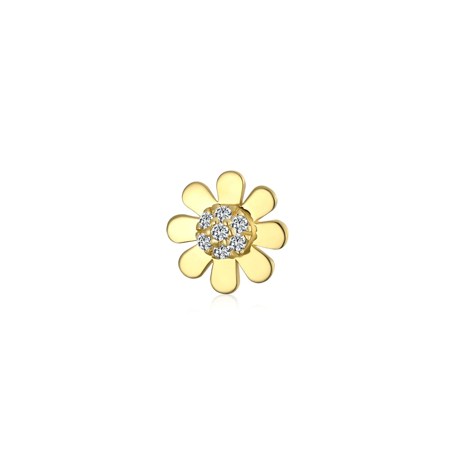 Tiny CZ Accent 14K Gold Sunflower Cartilage Ear Stud Earrings with Secure Screw Back