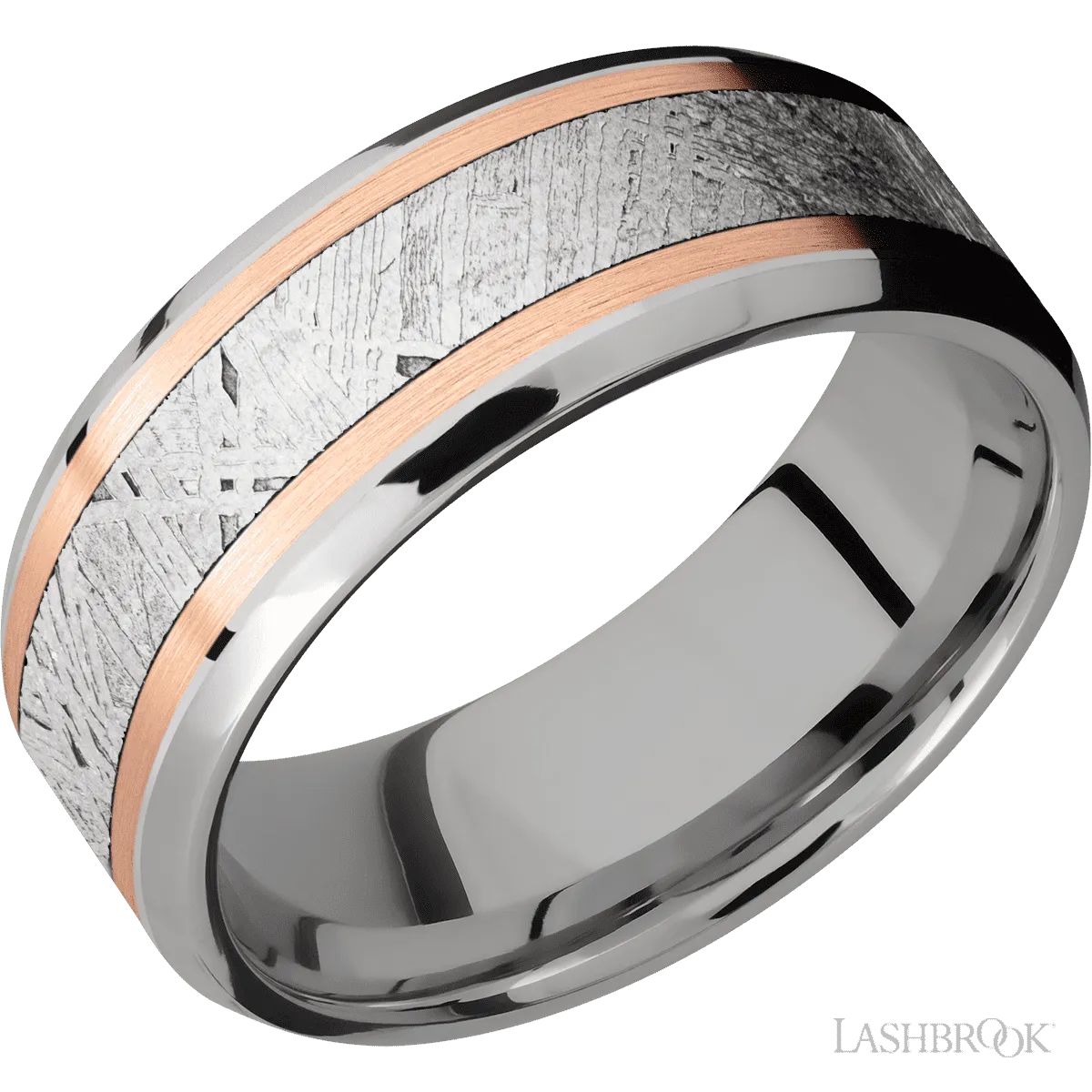 Titanium with Polish , Polish Finish and 14K Rose Gold Inlay - 8MM