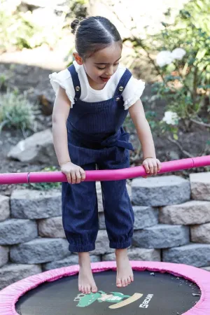 Toddler Girls Navy Corduroy Self-Tie Belt Contrast Button Details Overall /1-1-1
