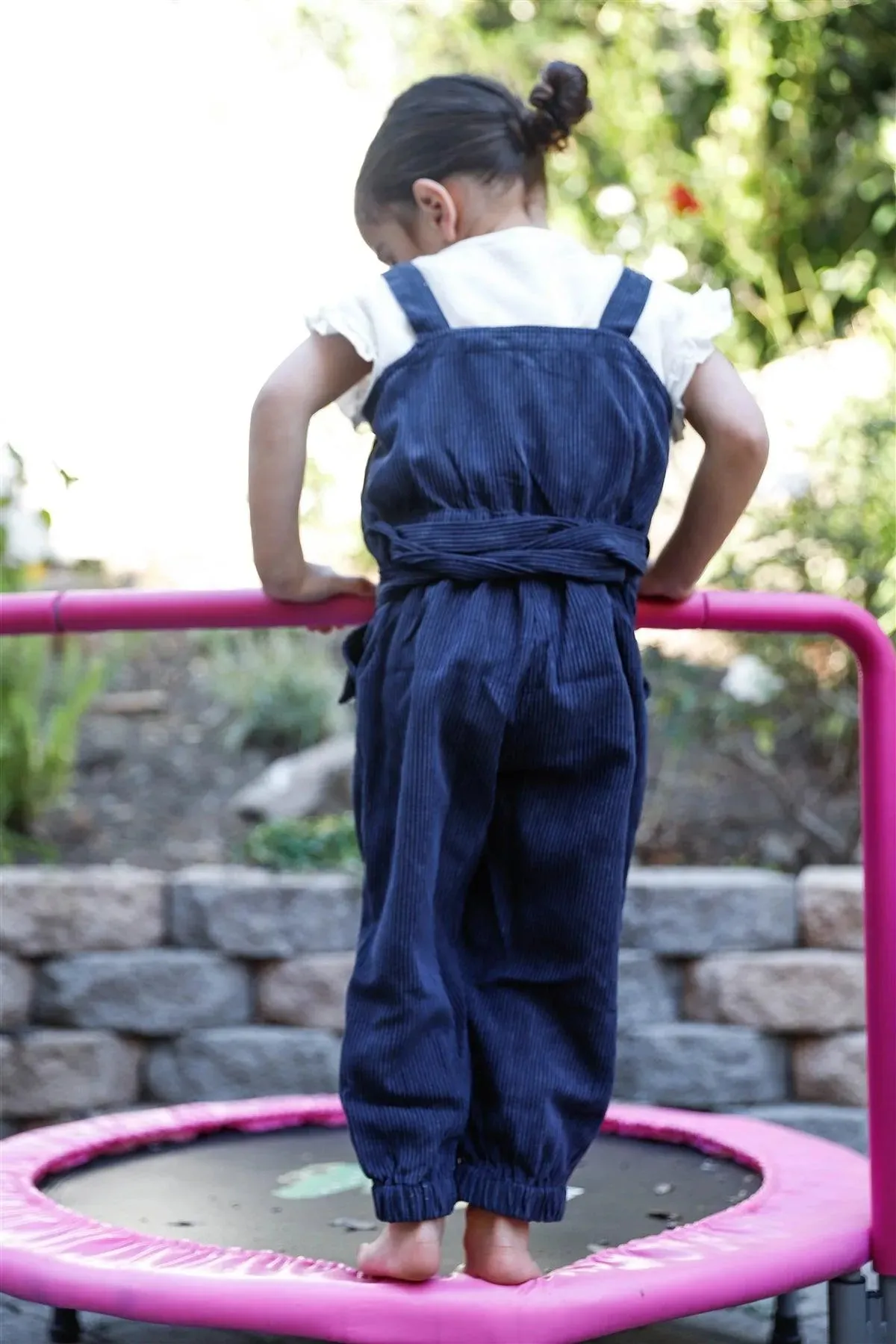 Toddler Girls Navy Corduroy Self-Tie Belt Contrast Button Details Overall /1-1-1