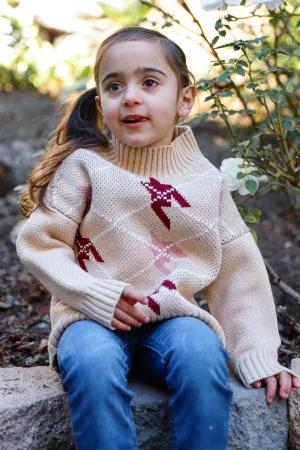 Toddler Girls Taupe Contrast Diamond Knit Turtle Neck Sweater /1-3-2