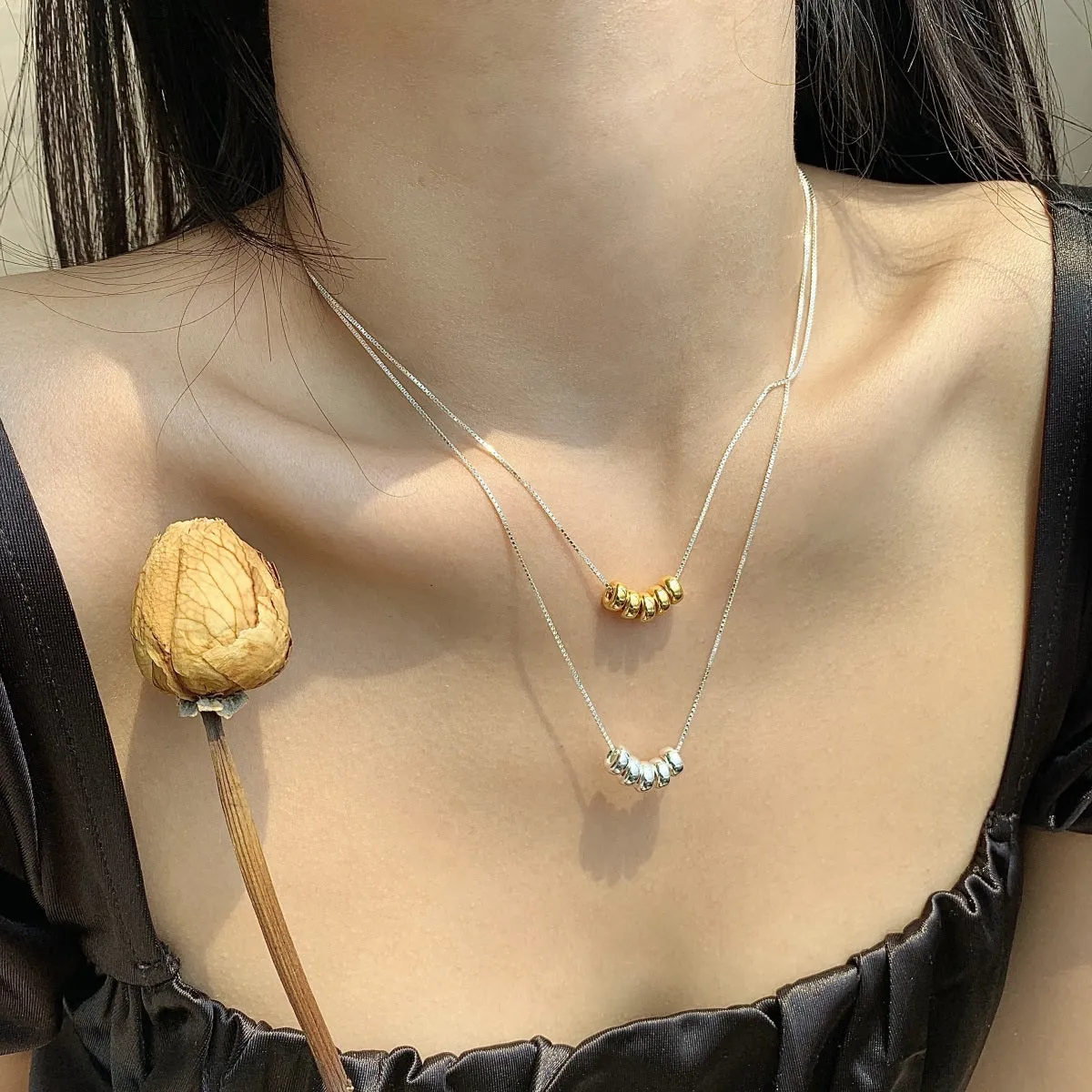 Trendy 45cm Charm Necklace for Women – S925 Silver Plated Bead Pendant Jewelry