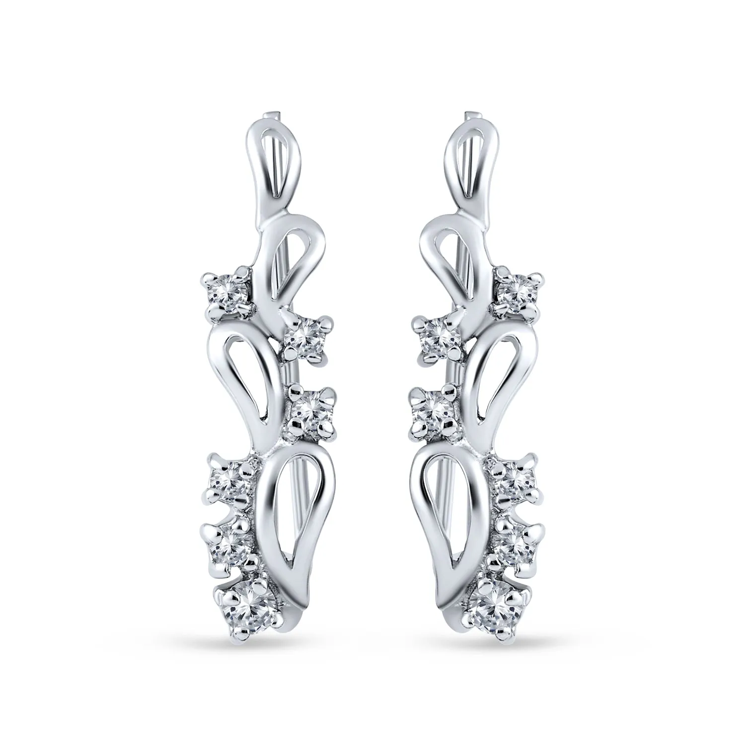 Trendy Leaf Swirl Ear Cuff Cartilage CZ Crawlers 14K Gold Plated Sterling Silver