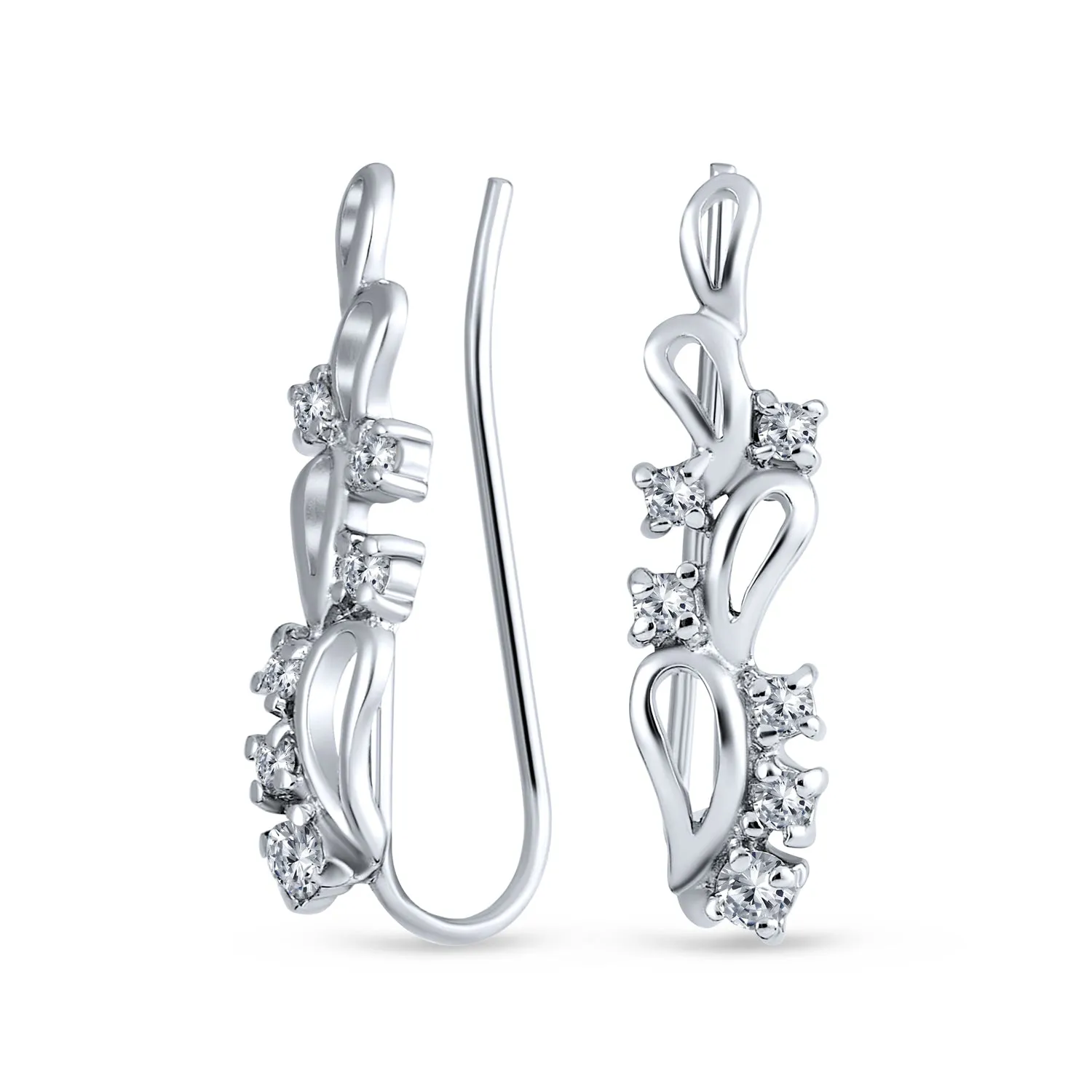 Trendy Leaf Swirl Ear Cuff Cartilage CZ Crawlers 14K Gold Plated Sterling Silver