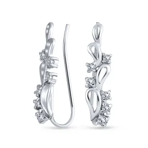 Trendy Leaf Swirl Ear Cuff Cartilage CZ Crawlers 14K Gold Plated Sterling Silver