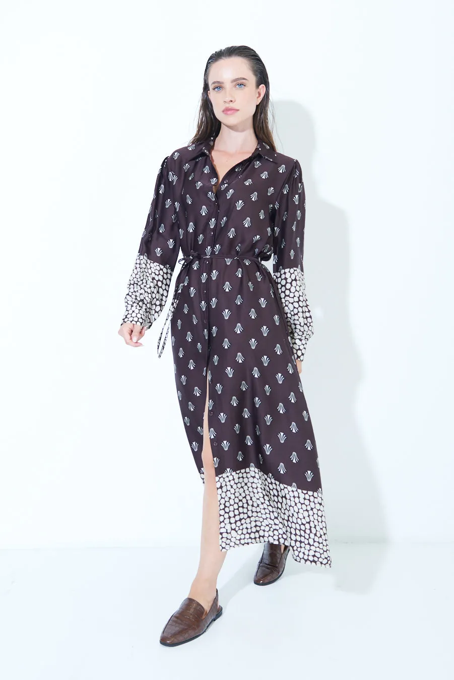Trendy mixed print midi dress wholesale