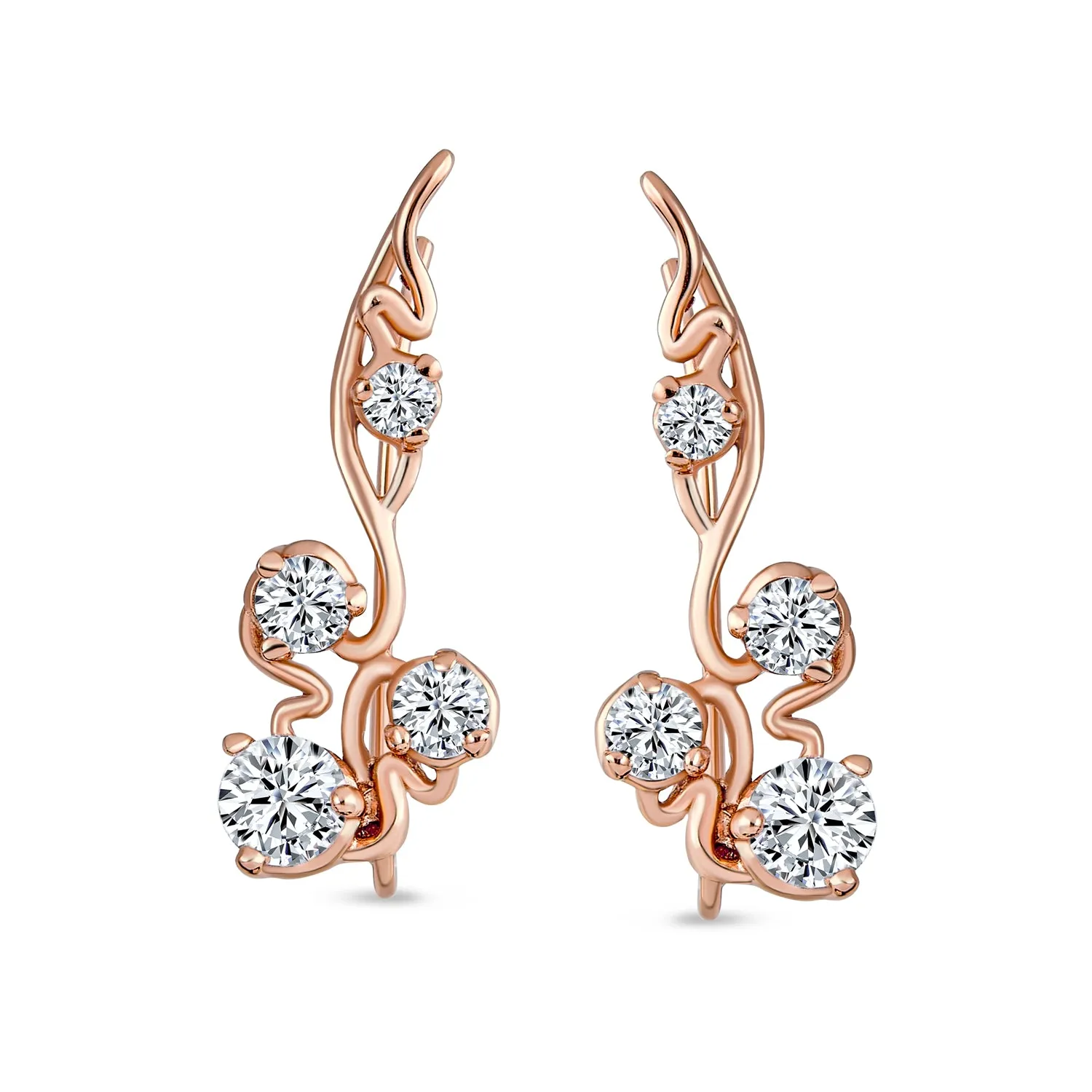 Trendy Swirl Wire Ear Cuff Cartilage Earrings with Round CZ Rose Gold Plated Silver