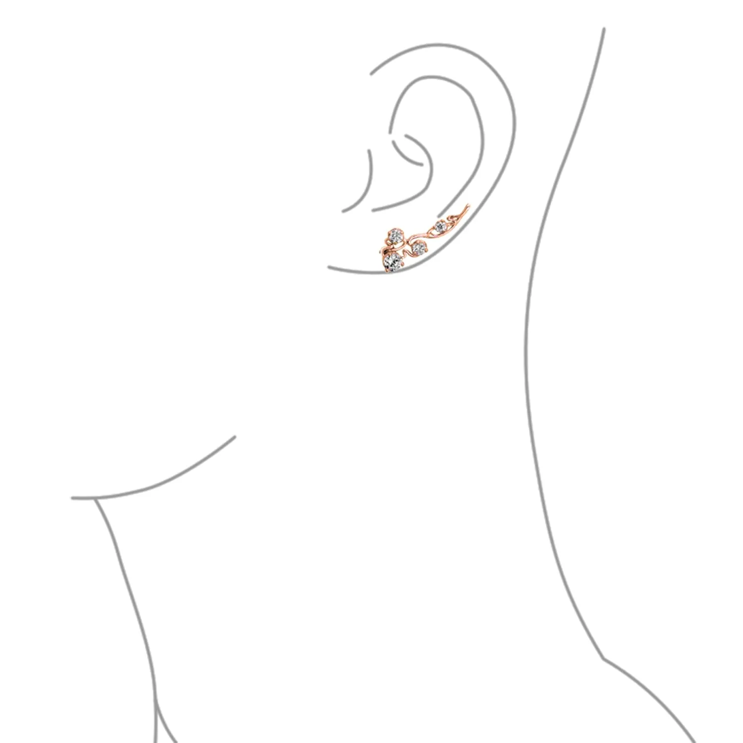 Trendy Swirl Wire Ear Cuff Cartilage Earrings with Round CZ Rose Gold Plated Silver