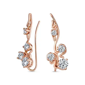 Trendy Swirl Wire Ear Cuff Cartilage Earrings with Round CZ Rose Gold Plated Silver