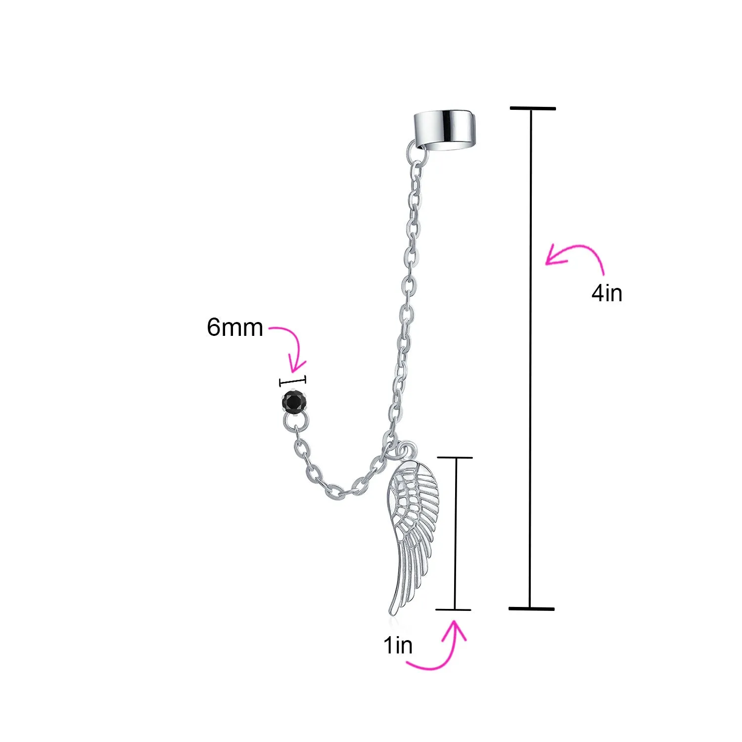 Trendy Unisex Ear Cuff Cartilage Angel Wing Feather Helix Chain Earring Crystal