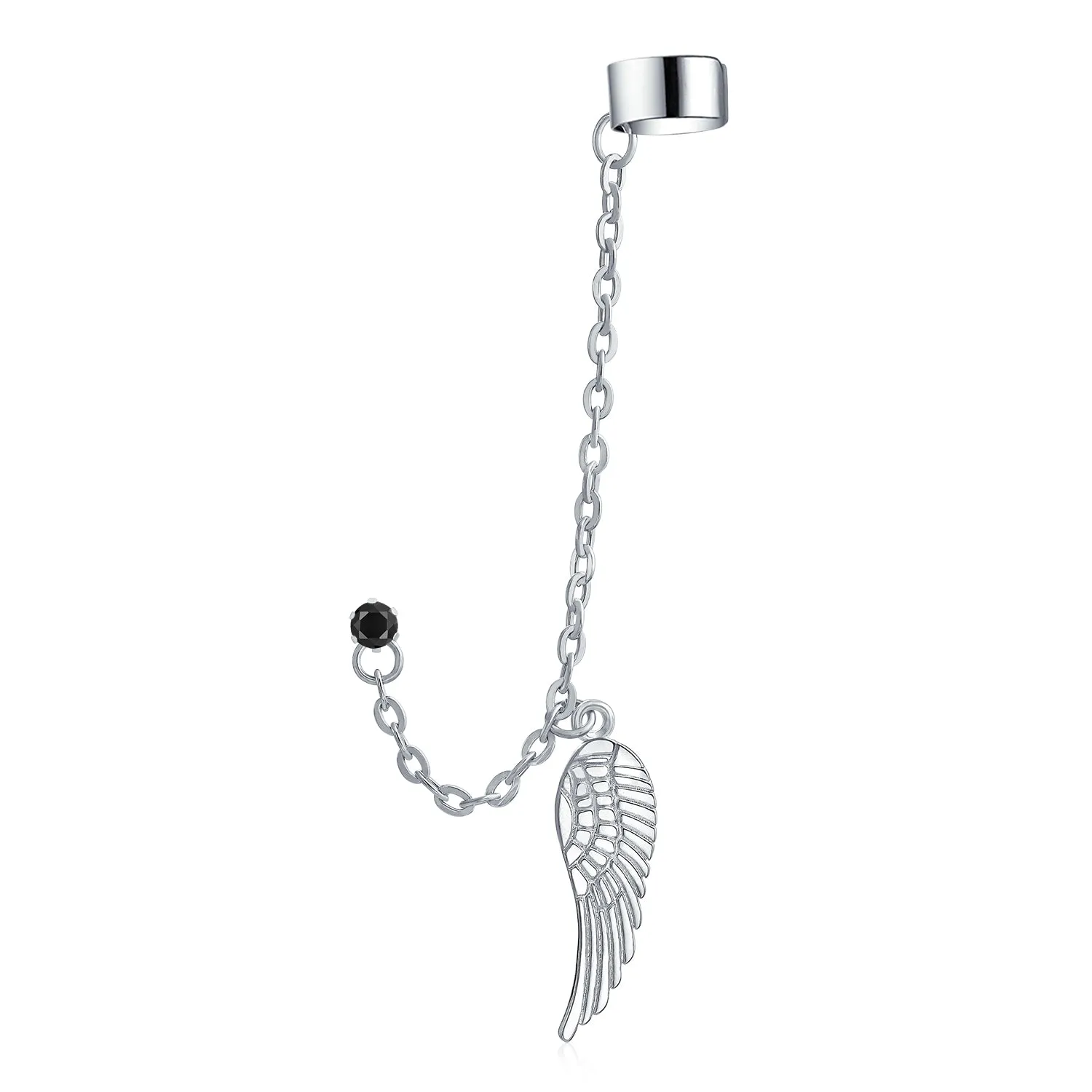 Trendy Unisex Ear Cuff Cartilage Angel Wing Feather Helix Chain Earring Crystal