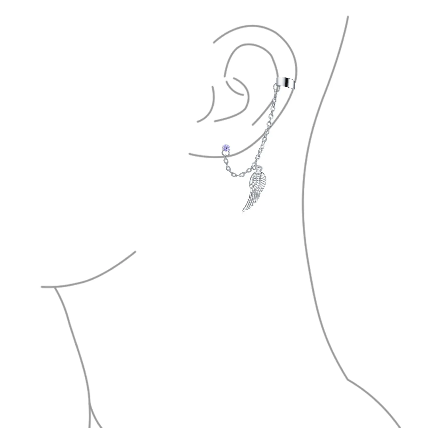 Trendy Unisex Ear Cuff Cartilage Angel Wing Feather Helix Chain Earring Crystal