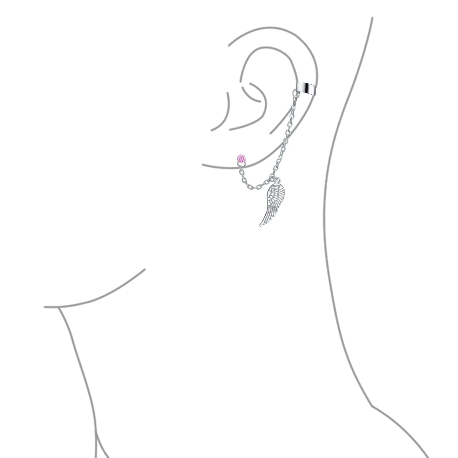 Trendy Unisex Ear Cuff Cartilage Angel Wing Feather Helix Chain Earring Crystal
