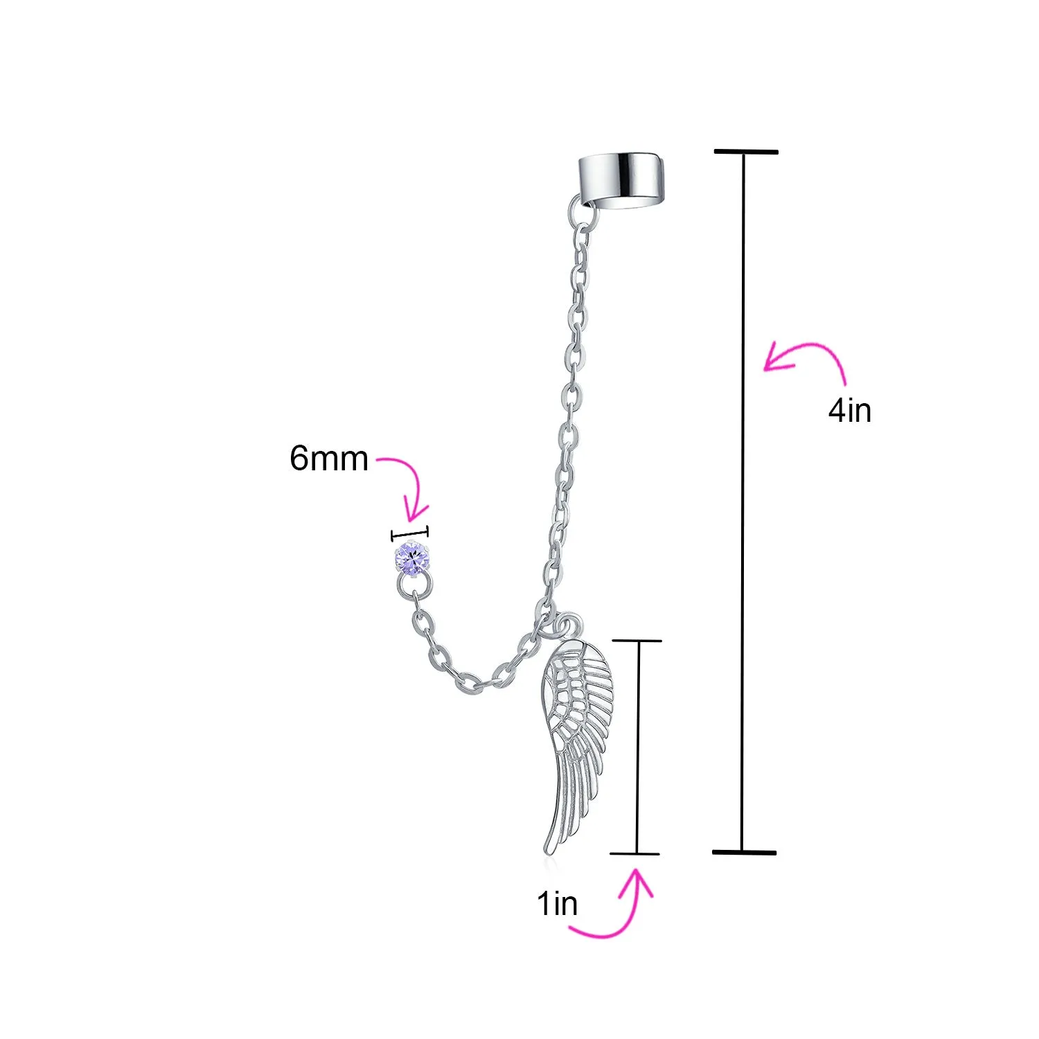 Trendy Unisex Ear Cuff Cartilage Angel Wing Feather Helix Chain Earring Crystal