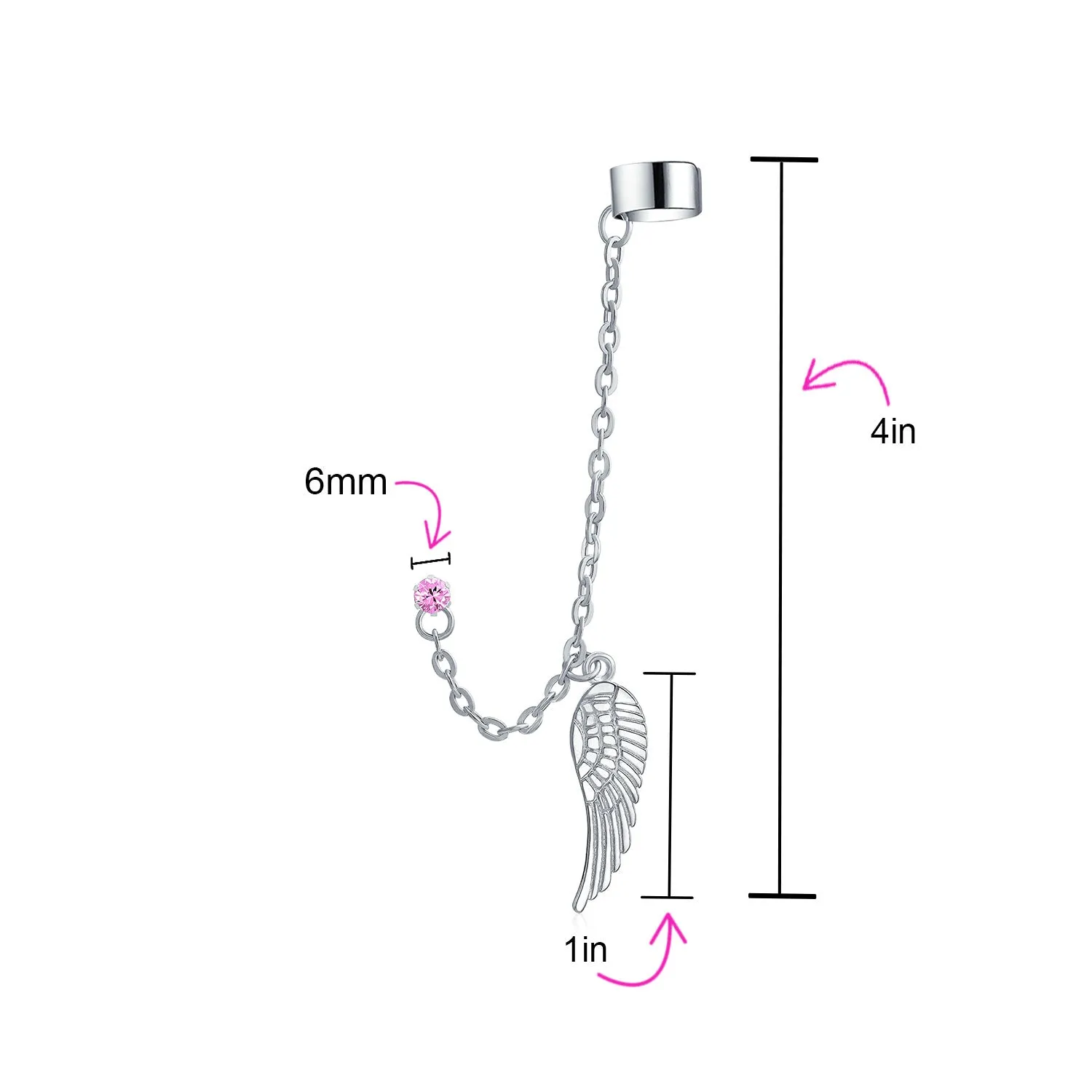 Trendy Unisex Ear Cuff Cartilage Angel Wing Feather Helix Chain Earring Crystal