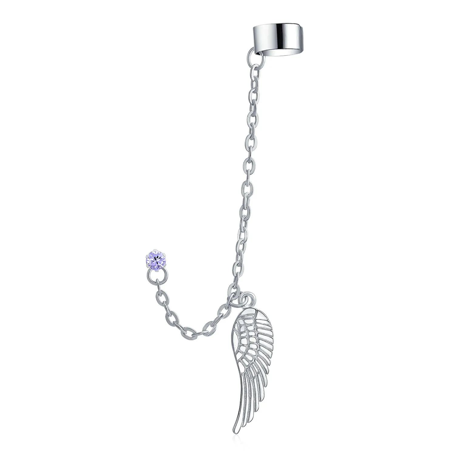 Trendy Unisex Ear Cuff Cartilage Angel Wing Feather Helix Chain Earring Crystal