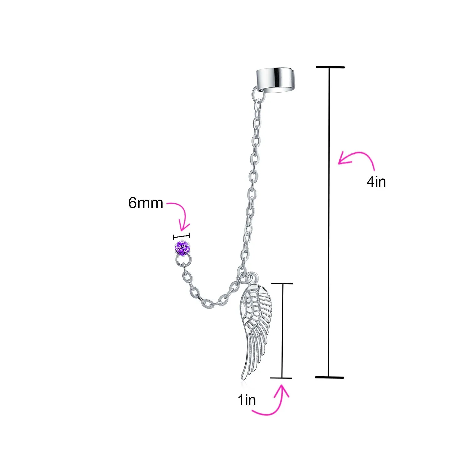 Trendy Unisex Ear Cuff Cartilage Angel Wing Feather Helix Chain Earring Crystal