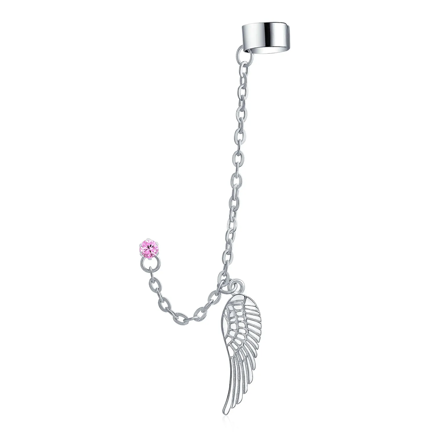 Trendy Unisex Ear Cuff Cartilage Angel Wing Feather Helix Chain Earring Crystal