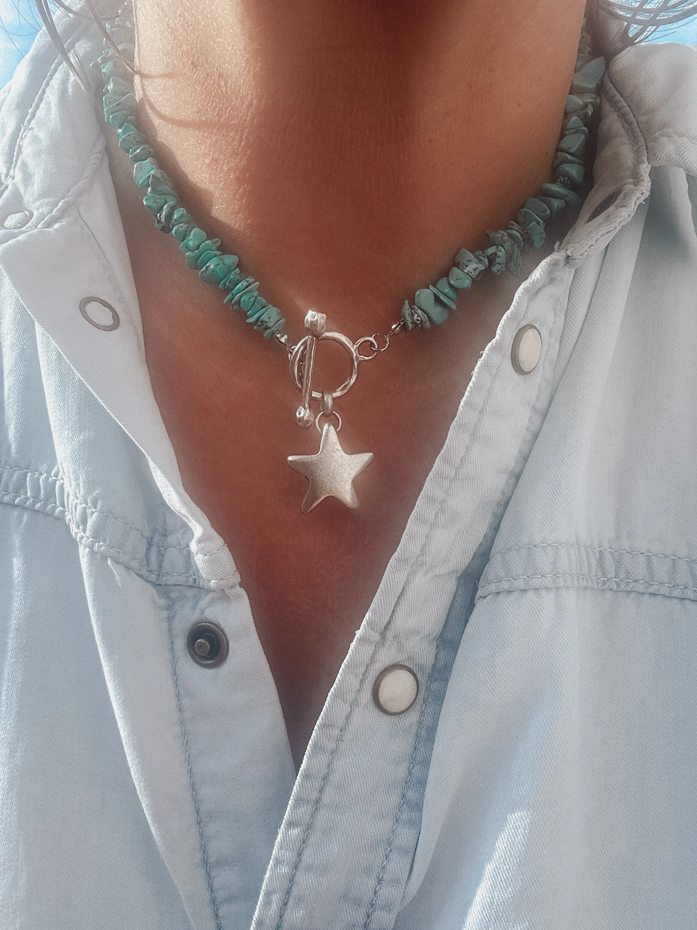 Turquoise Chip Star Necklace