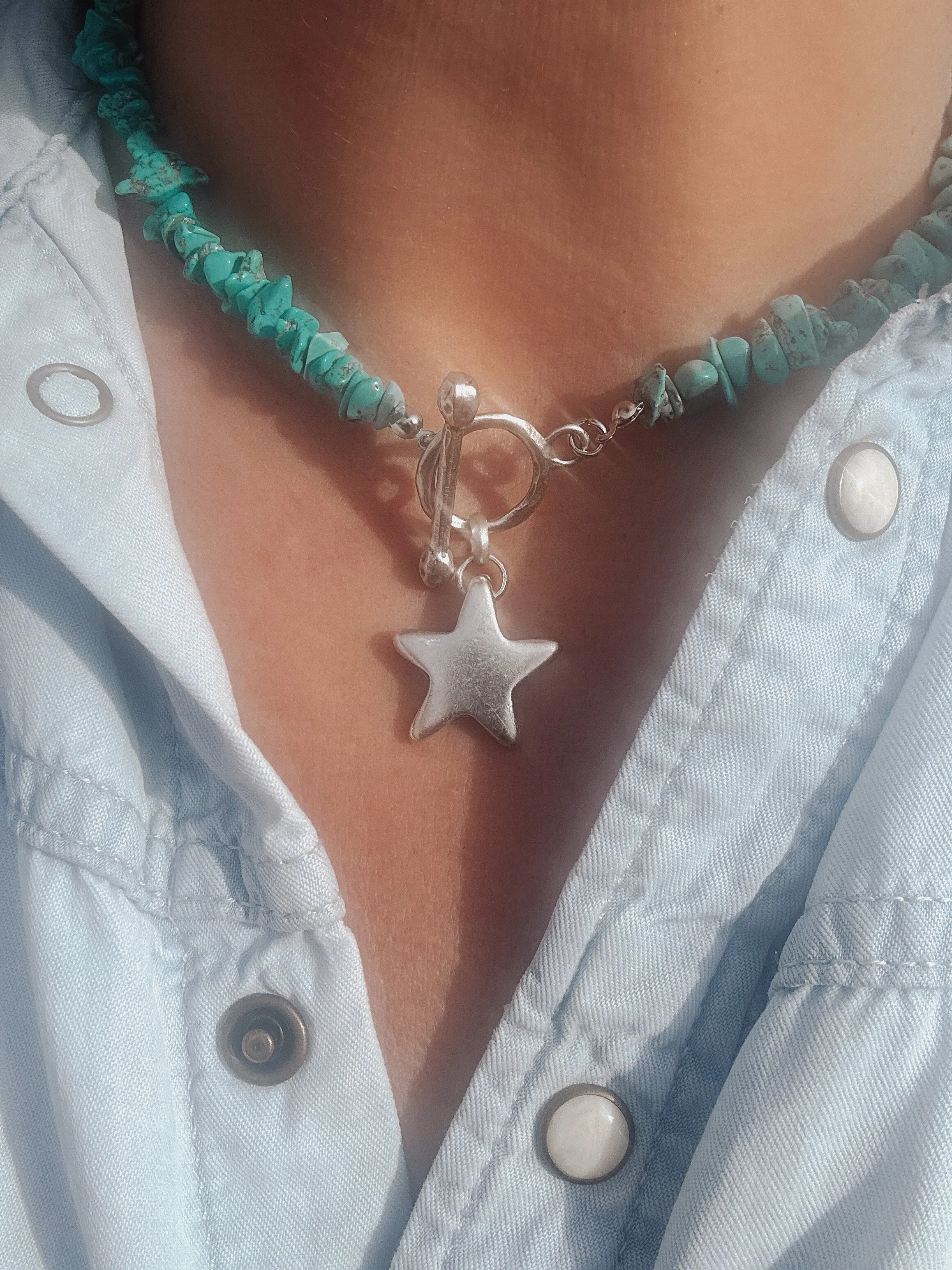 Turquoise Chip Star Necklace