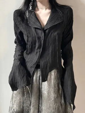 Uniwim ootd Irregular Striped Long Sleeve Button Down Blouse