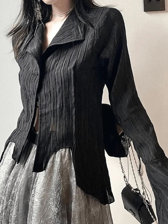 Uniwim ootd Irregular Striped Long Sleeve Button-Down Blouse