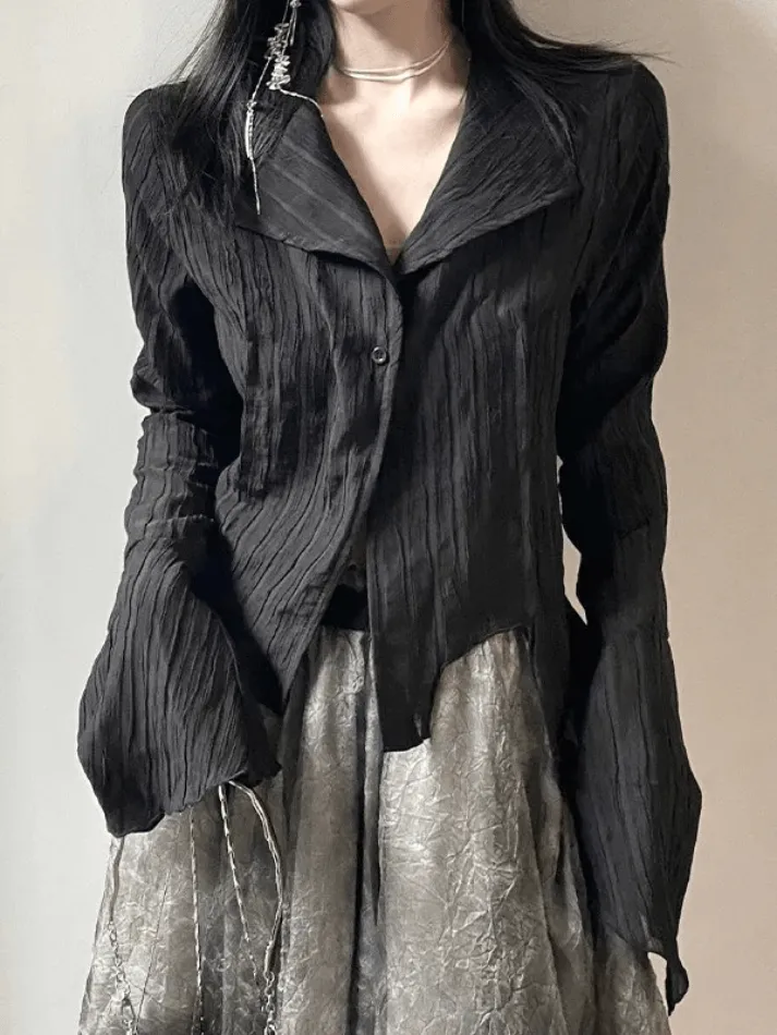 Uniwim ootd Irregular Striped Long Sleeve Button Down Blouse