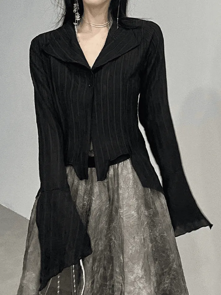 Uniwim ootd Irregular Striped Long Sleeve Button-Down Blouse