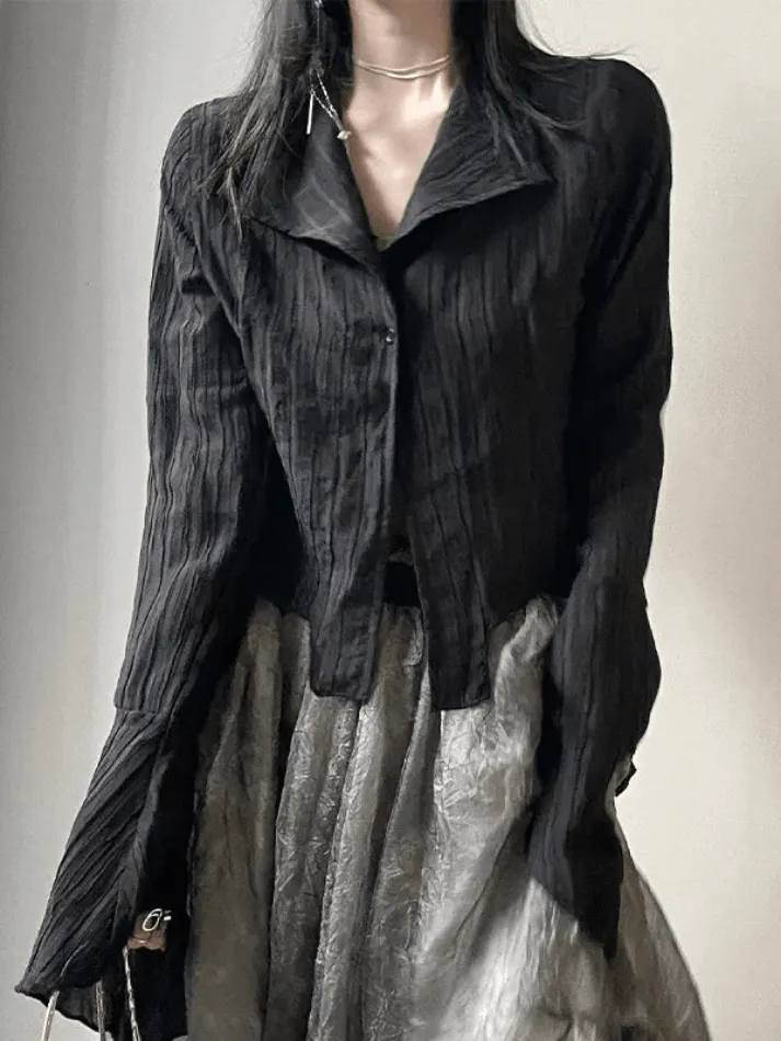 Uniwim ootd Irregular Striped Long Sleeve Button Down Blouse