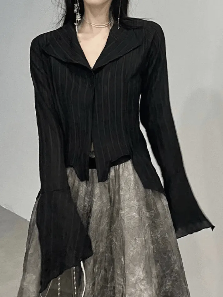 Uniwim ootd Irregular Striped Long Sleeve Button Down Blouse