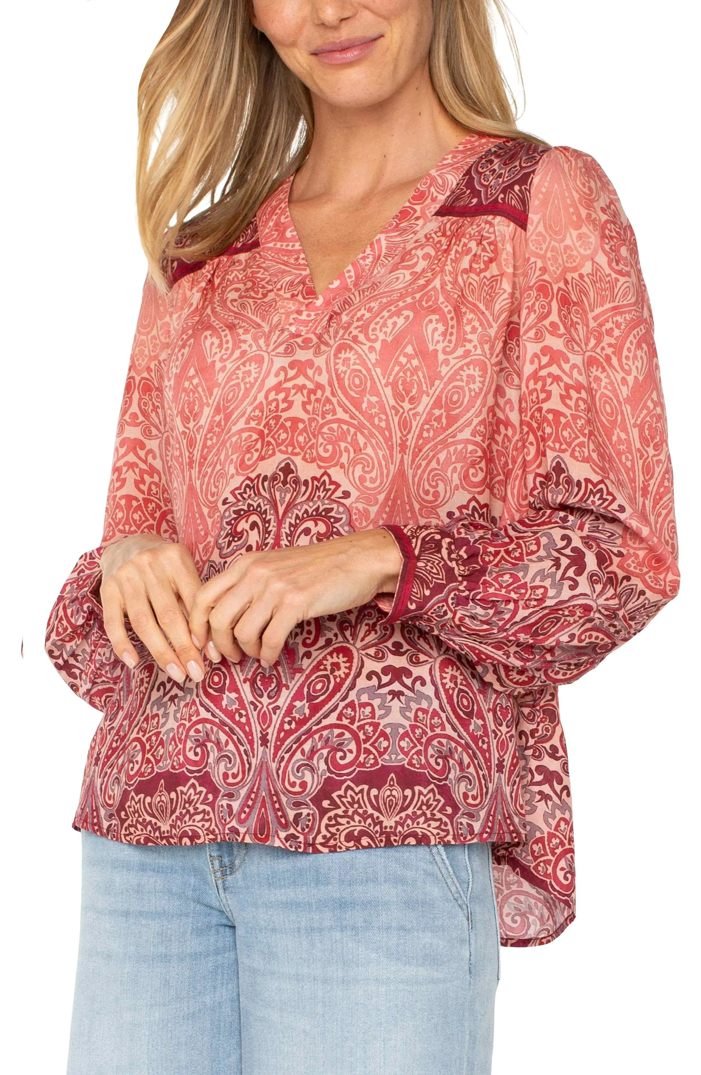 V-NECK POPOVER WOVEN BLOUSE