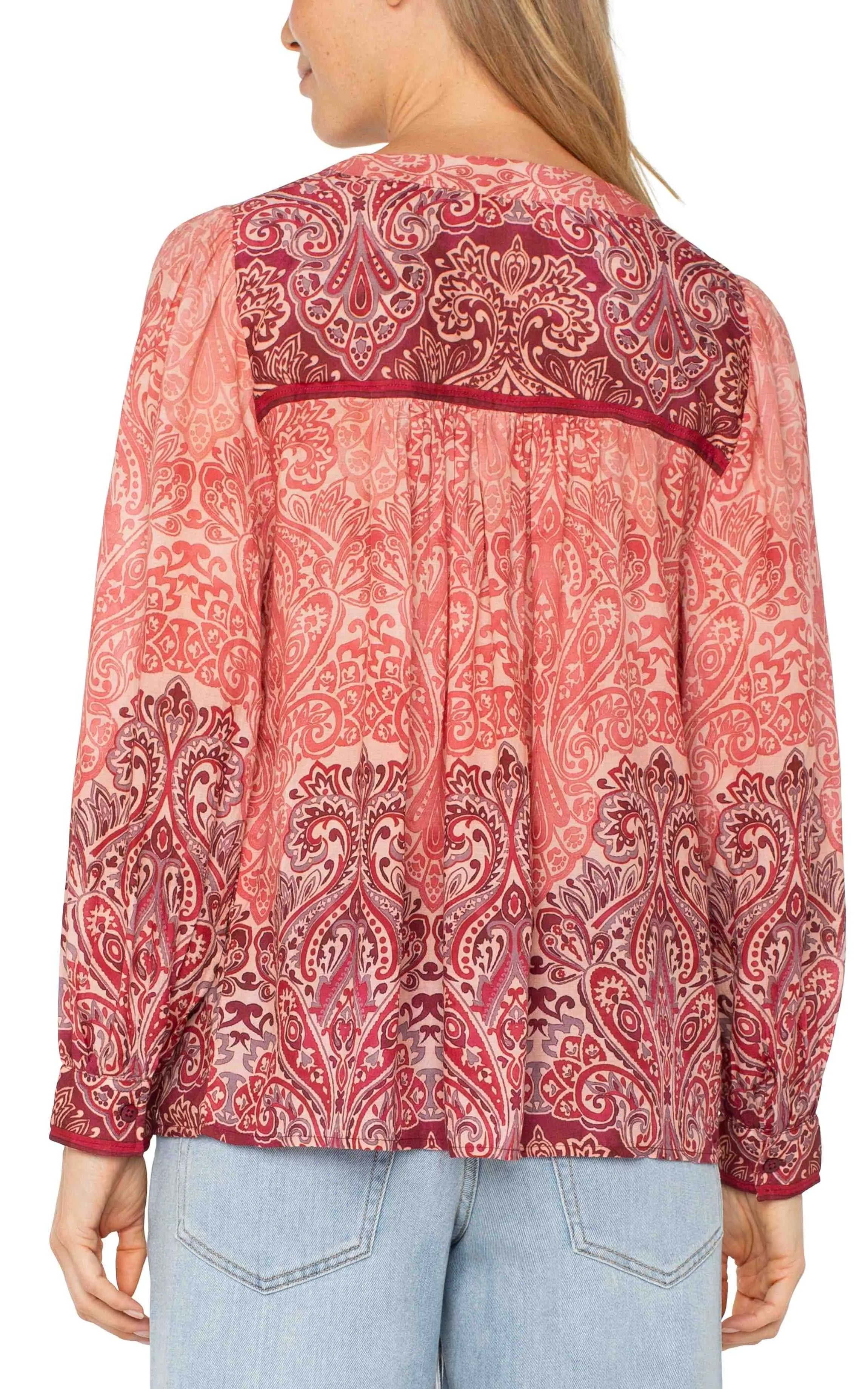 V-NECK POPOVER WOVEN BLOUSE