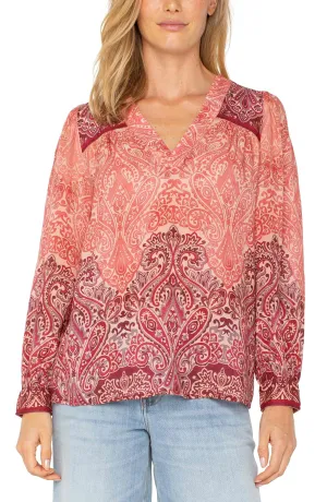 V-NECK POPOVER WOVEN BLOUSE