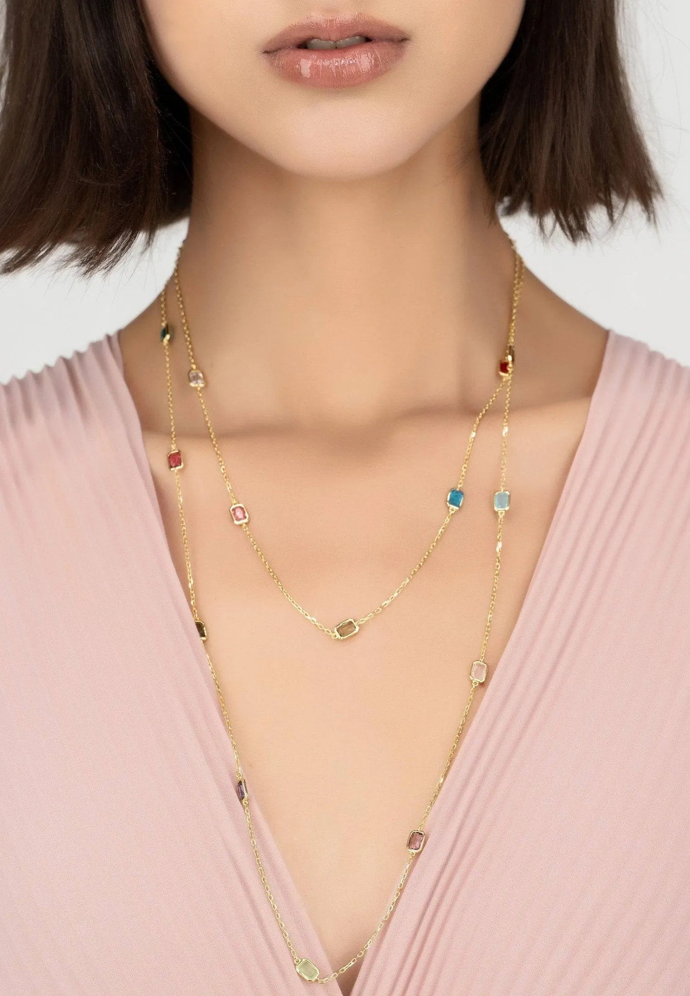 Venice Rainbow Gemstone Necklace Dipped in Gold
