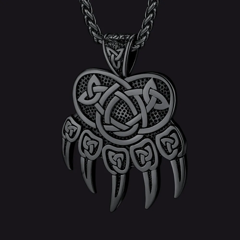 Viking Bear Paw Necklace with Celtic Knot For Men