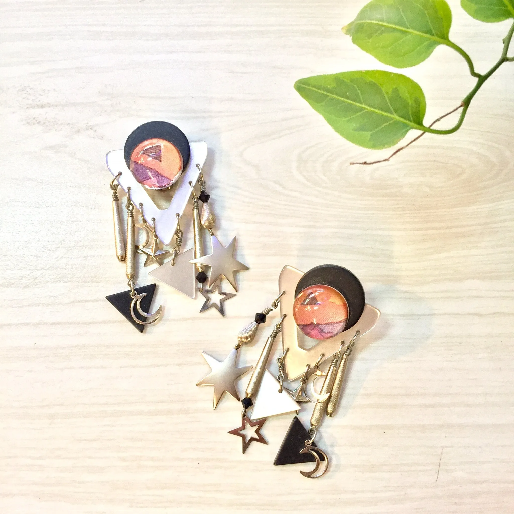 Vintage 80's Clip On Earrings | Big and Chunky Earrings | 80's Style | Moon and Stars Jewelry | Costume Jewelry | Statement Earrings |